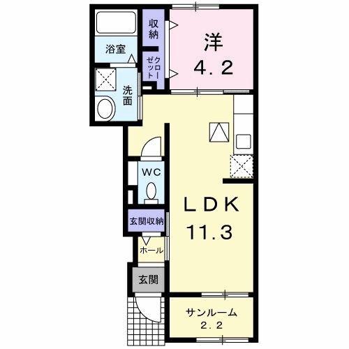 プルメリアII(1LDK/1階)の間取り写真