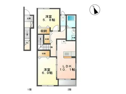 サニーパレス1番館(2LDK/2階)の間取り写真