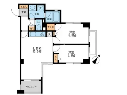 CASSIA横濱ガーデン山(2LDK/2階)の間取り写真