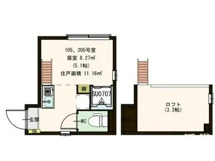 ハーモニーテラス東品川(ワンルーム/1階)の間取り写真