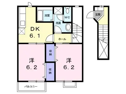 レジデンス宝石台(2DK/2階)の間取り写真