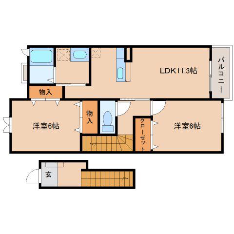 アクティフ ジェルメI(2LDK/2階)の間取り写真