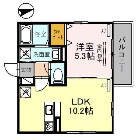 ノース CRILLON(1LDK/2階)の間取り写真