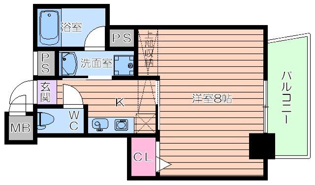 CITY SPIRE美章園(1K/8階)の間取り写真