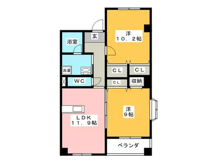 ラメール デトワール(2LDK/3階)の間取り写真