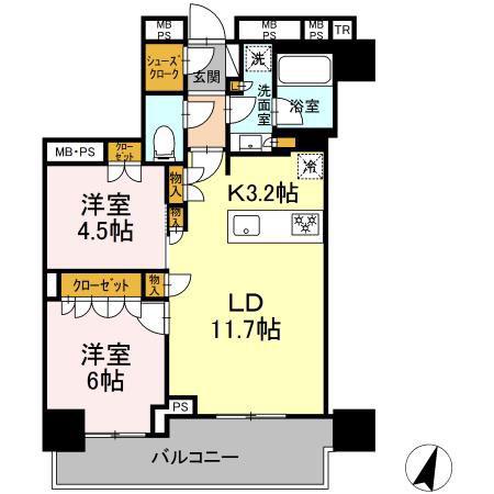 アルファグランデ千桜タワー(2LDK/10階)の間取り写真
