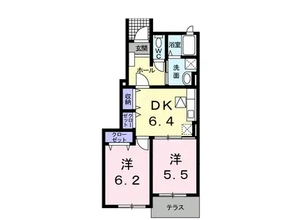 プランタンB(2DK/1階)の間取り写真