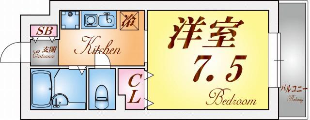 エスポワール須磨(1K/2階)の間取り写真