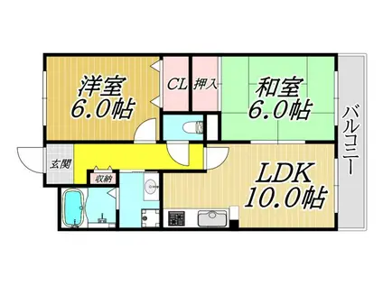 ラフィーネ武庫之荘(2LDK/4階)の間取り写真