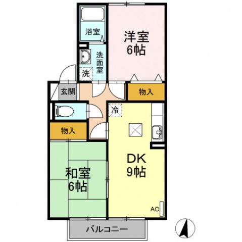 メナージュA棟(2DK/2階)の間取り写真