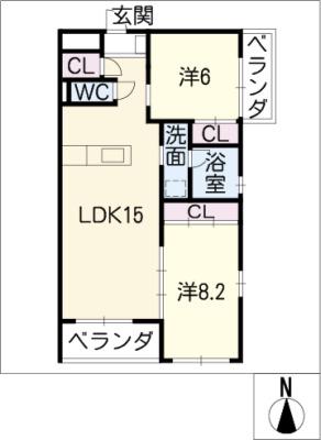 VANCOUVER1108覚王山(2LDK/2階)の間取り写真