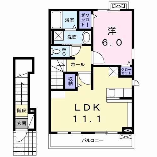 リーフムーン(1LDK/2階)の間取り写真