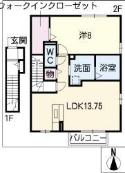 クレストヒルズB棟(1LDK/2階)の間取り写真