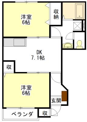 近鉄名古屋線 久居駅 徒歩22分 2階建 築23年(2DK/1階)の間取り写真