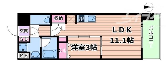 コンフォリア・リヴ東三国駅前ソルテラス(1LDK/8階)の間取り写真