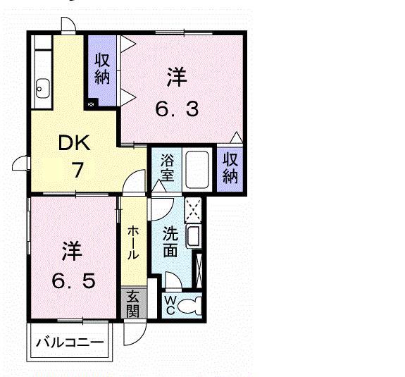 サンパティークB(2DK/1階)の間取り写真