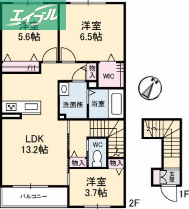 ニンナ・ナンナA(2SLDK/2階)の間取り写真