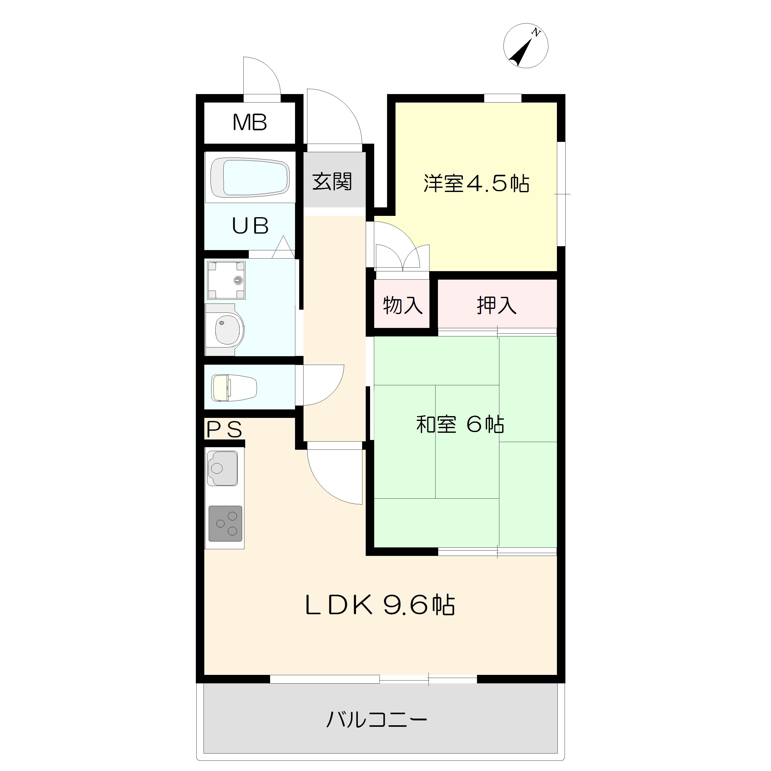 フロール中山手(2LDK/3階)の間取り写真