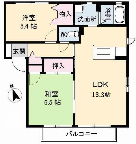 シャーメゾン際波 A棟(2LDK/2階)の間取り写真