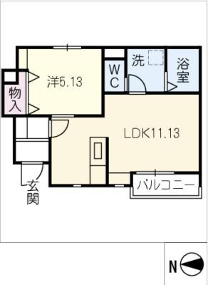リーブルファイン西川手(1LDK/1階)の間取り写真