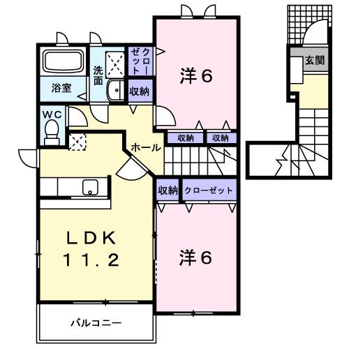 RIVERSIDE東祥B(2LDK/2階)の間取り写真