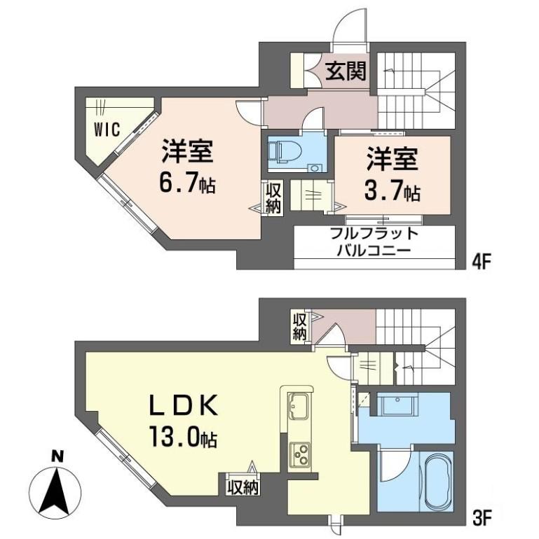ベルフォーレII(2LDK/4階)の間取り写真