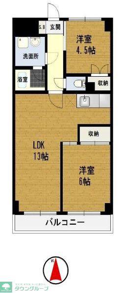グランドゥールオークラNO.1(2LDK/2階)の間取り写真