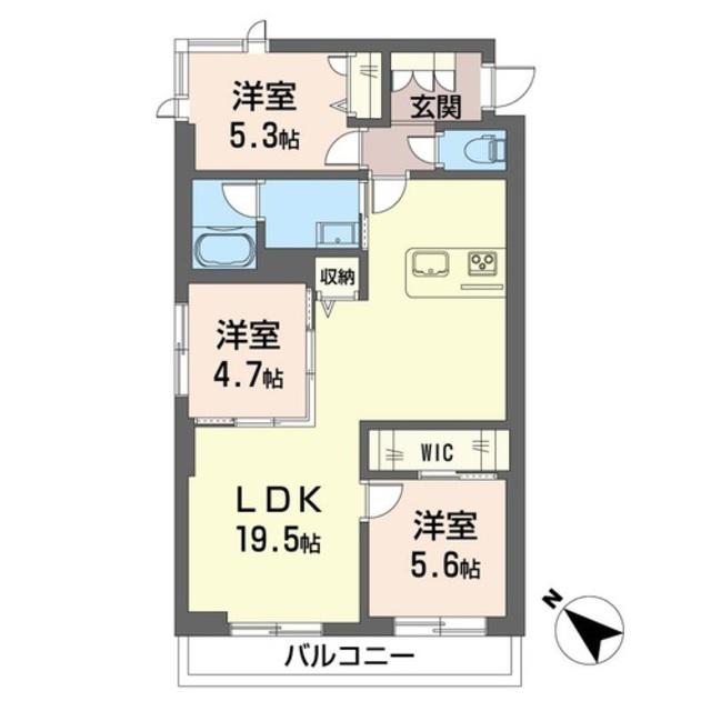 ホクレア聖蹟桜ヶ丘(3LDK/3階)の間取り写真