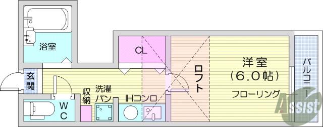 ゴールドレジデンス高崎(1K/2階)の間取り写真