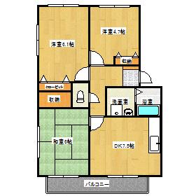 フォブールKAWAI B(3DK/1階)の間取り写真