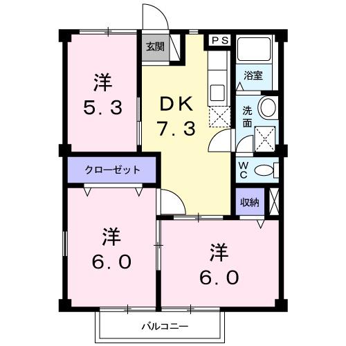 ベルデUII(3DK/2階)の間取り写真