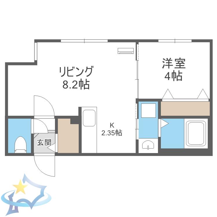 MONTAGNE南9条(1LDK/4階)の間取り写真