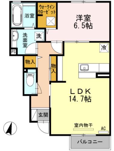 ソレイユみささぎ(1LDK/1階)の間取り写真