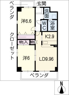 メトロ扶桑(2LDK/4階)の間取り写真