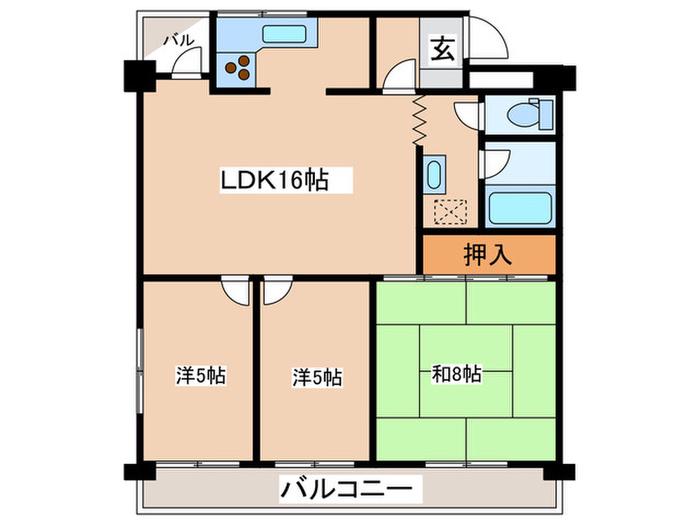 寿康ハイム(3LDK/3階)の間取り写真