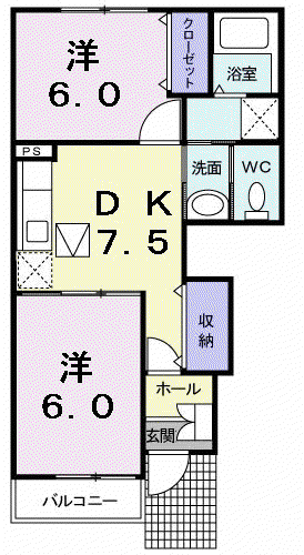 アカシヤI(2DK/1階)の間取り写真