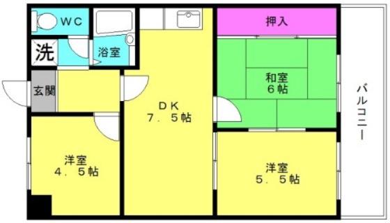 シャトー第一土山(3DK/2階)の間取り写真