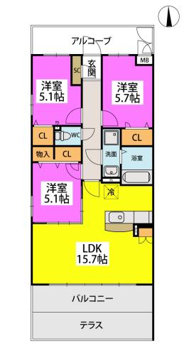 サニーコート山川(3LDK/1階)の間取り写真
