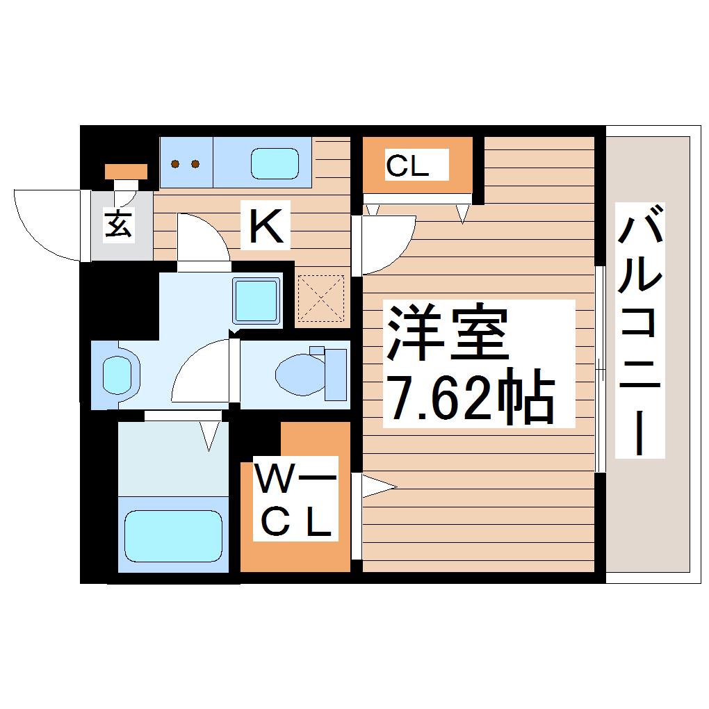 アルコバレーノ連坊(1K/3階)の間取り写真
