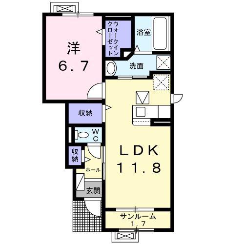 サンエアリーハウス(1LDK/1階)の間取り写真