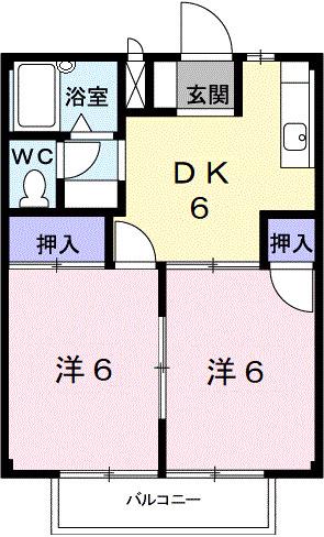 ハイツシャインA(2DK/2階)の間取り写真