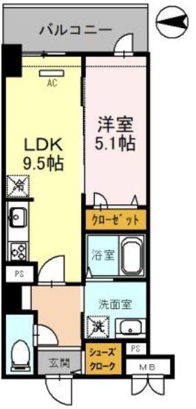 フレンシア西宮北口(1LDK/3階)の間取り写真
