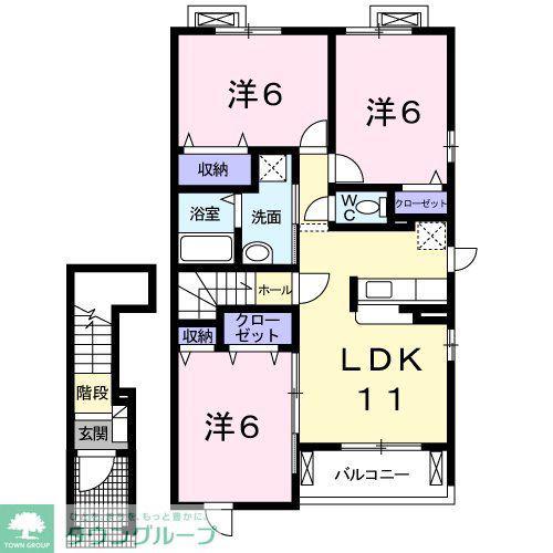シャン・ド・フルールB(3LDK/2階)の間取り写真