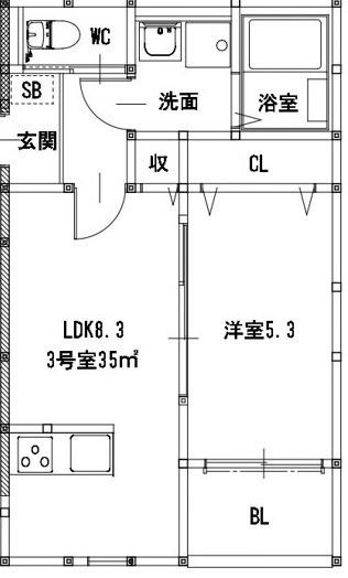 SUNMARK 京町本丁(1LDK/3階)の間取り写真
