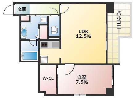 BRAVI南堀江(1LDK/2階)の間取り写真