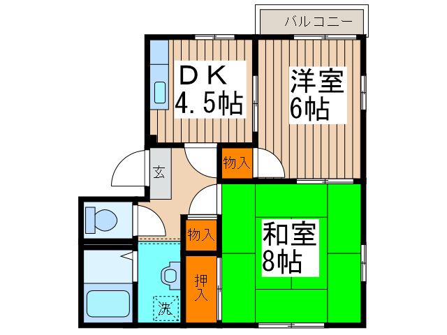 メゾン雅 B棟(2DK/2階)の間取り写真