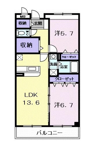 フォーラム城ヶ岡参番館(2LDK/8階)の間取り写真