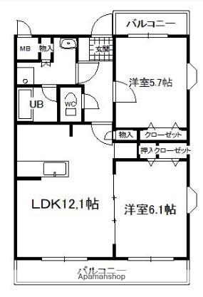 グリーンハイツ干隈(2LDK/2階)の間取り写真