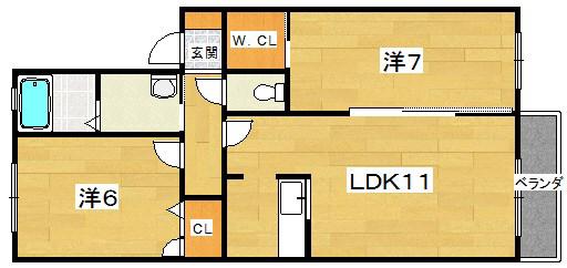 シャーメゾン・ヴェール(2LDK/2階)の間取り写真