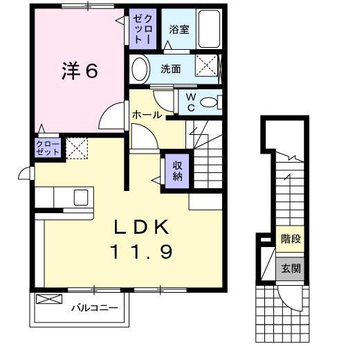 エーデルワイス(1LDK/2階)の間取り写真